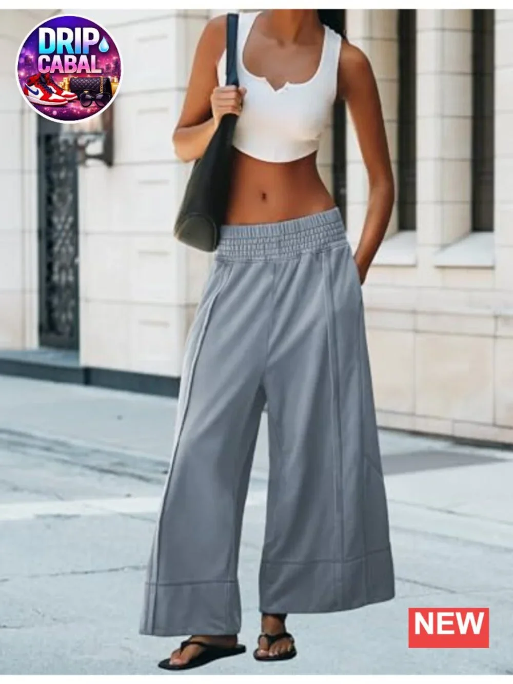 High Waist Wide Leg Sweatpants with Pockets - Baggy Lounge Pants Cotton Blend